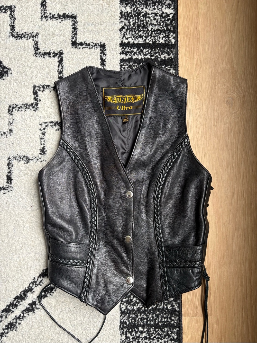 Unik Black Braided Leather Vest